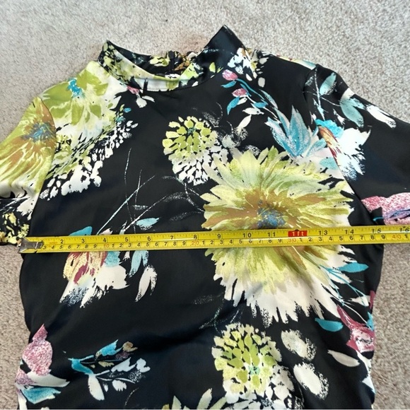 Zara Black satin floral flower print long sleeve high neck mini dress Sz S NWOT - Picture 10 of 13